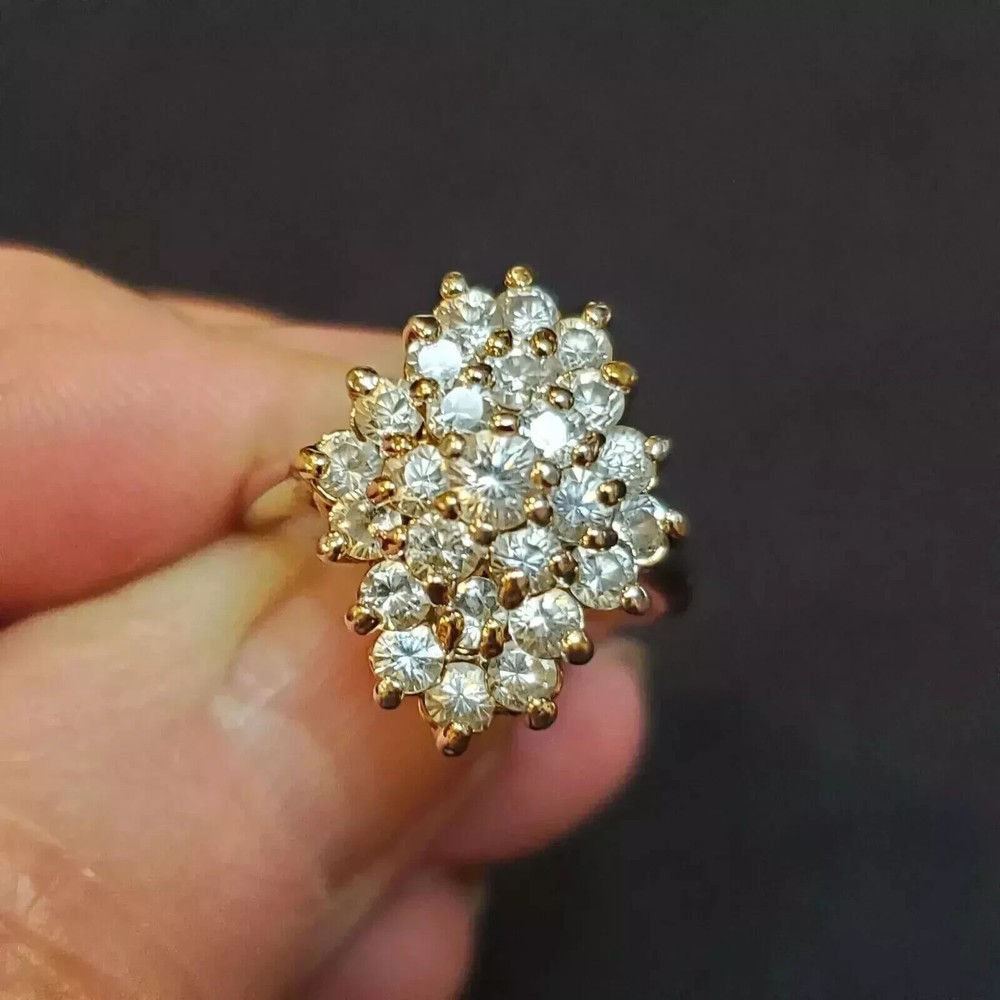 2CT Round Lab Diamond Cluster Ring in 14K Yellow Gold Plated