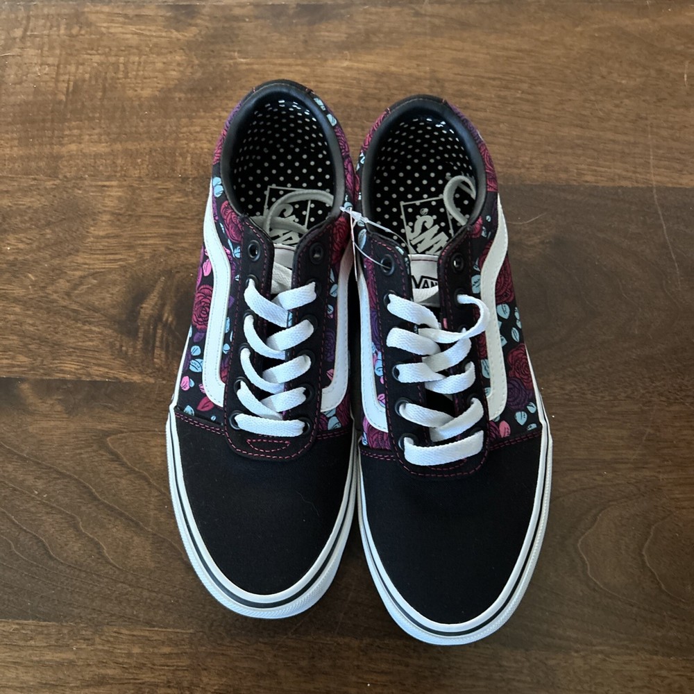 Vans Floral Black and Roses Sneakers Women's Size 8.0