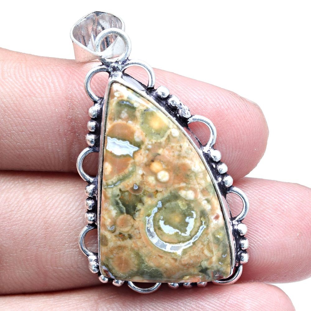 Rainforest Jasper Pendant Silver Jewelry Gift For Her 2 Inch