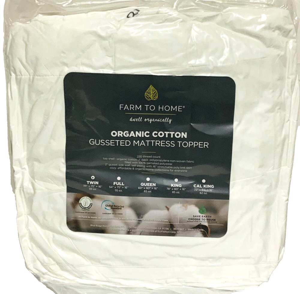 Farm to Home White Organic Cotton 2” Mattress Topper Twin White