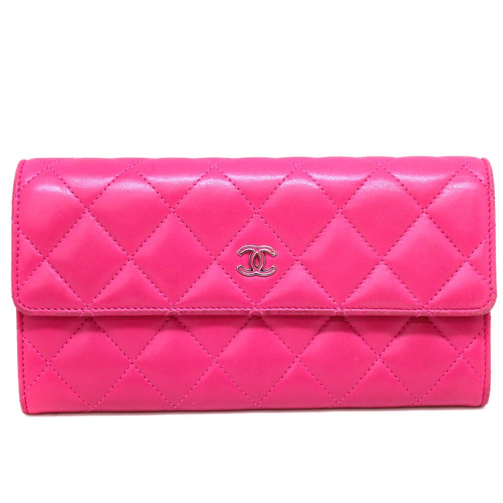 CHANEL Coco Mark Bi-Fold Long Wallet Pink Caviar Leather Authentic Luxury