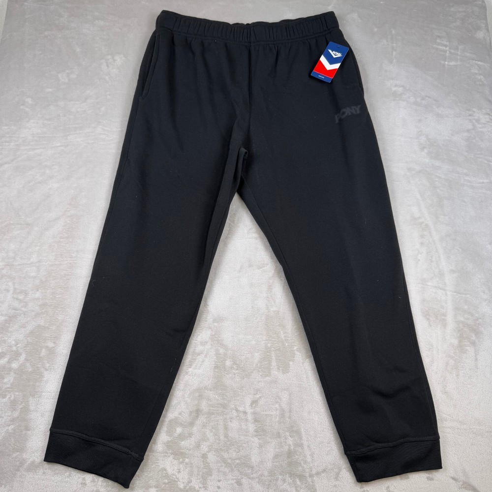 NWT Men's XL Pony Black Elastic Waist Cuffed Sweatpants $40 MSRP