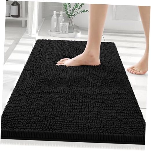 Luxury Soft Chenille Bathroom Rug 30x20 Inches in Black