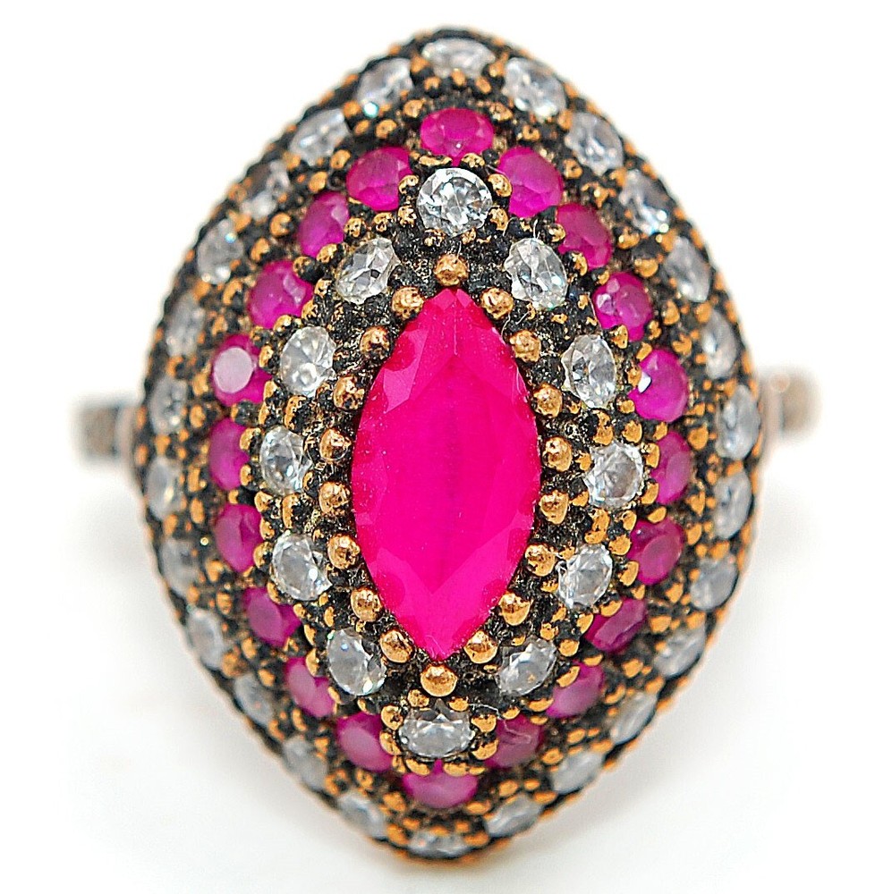 Ottoman Style 2CT Treated Ruby 925 Sterling Silver Ring Size 9 H3-9