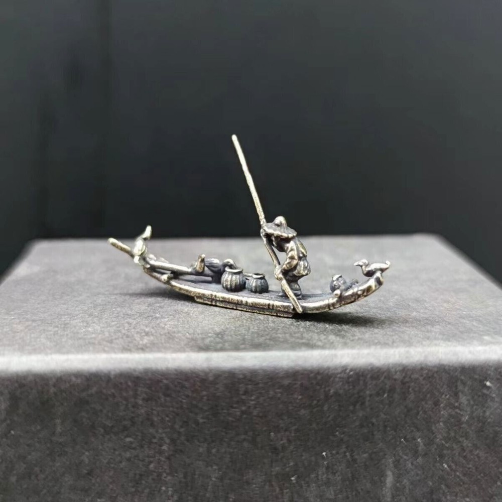 Copper Bonsai Suiseki Miniature Landscape with Fishing Boat Decor