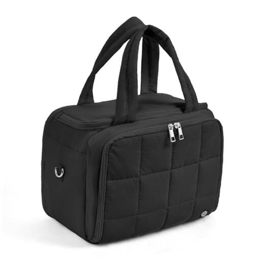 Lightweight Large Black Travel Toiletry Bag for Women with Jewelry Organizer