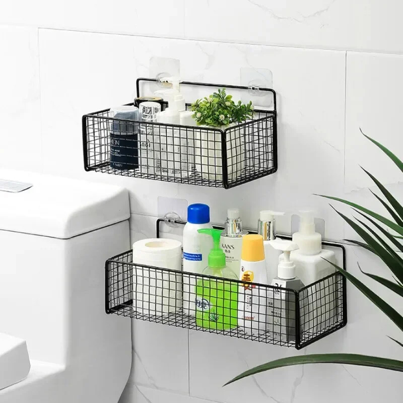Bilayer Bathroom Grid Shelf Suspension Type Organizer Shampoo Shower Gel Makeup