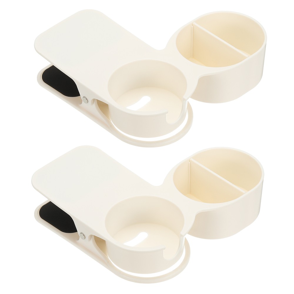 Desk Cup Holder Clip, 2 Pcs Clamp on Table Bottle Holder with Storage, White
