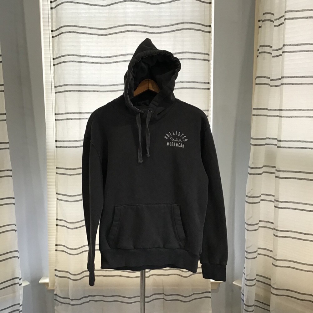 Hollister Men Size SM Gray Pullover Hoodie Embroidered Sweatshirt Cotton Casual