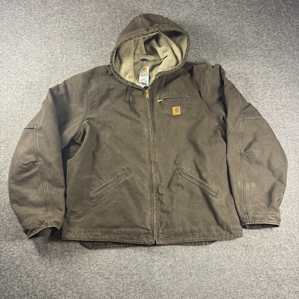 Carhartt J141 Sherpa Lined Sierra Jacket Men's 2XL Brown Full Zip Hooded