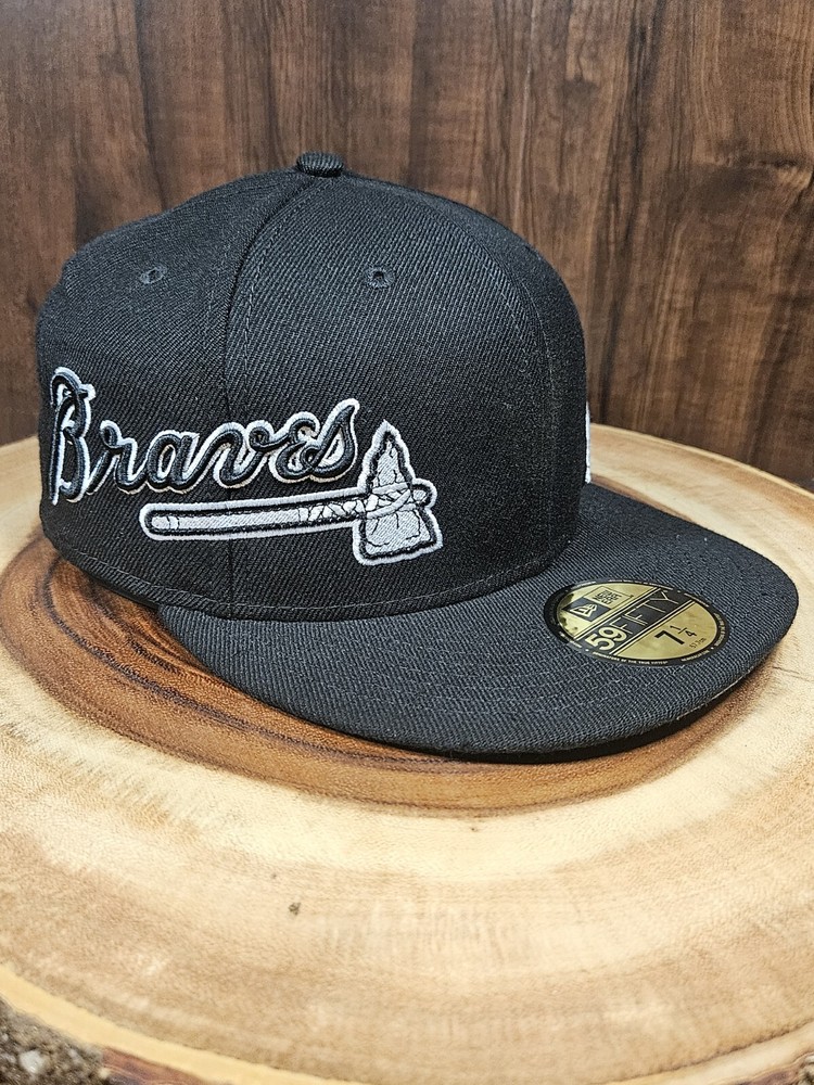 Atlanta Braves New Era 59Fifty Fitted Hat Cap Size 7 1/4 Black/White MLB Basebal