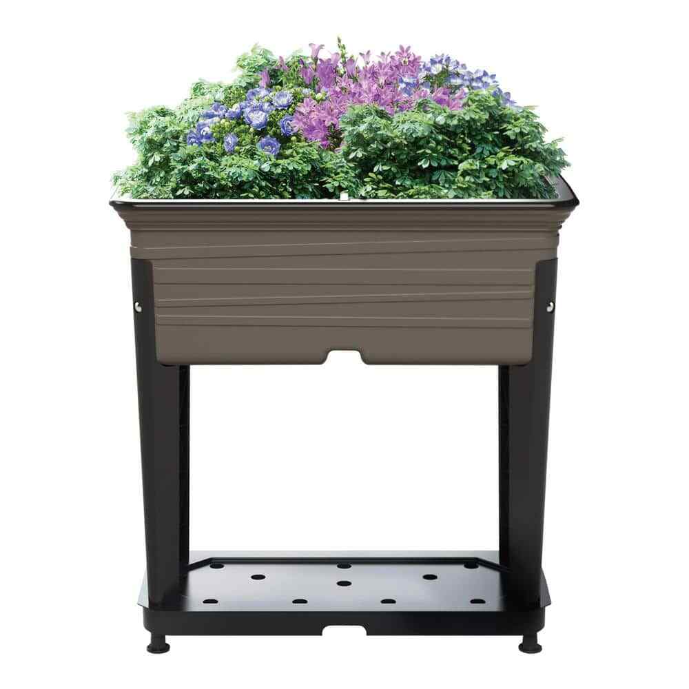 29.75 in. x 14.5 in. x 29 in. Plastic Self-Watering Raised Garden Bed