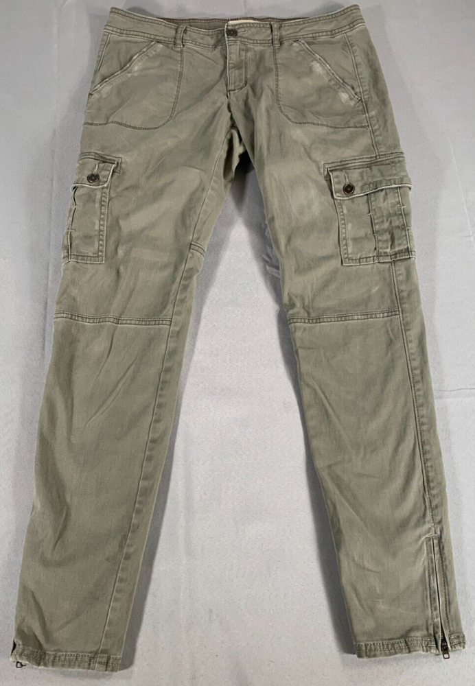 Hollister Women’s Green Khaki Cargo Pants Zip Ankle Utility Pockets Size 11 Y2K