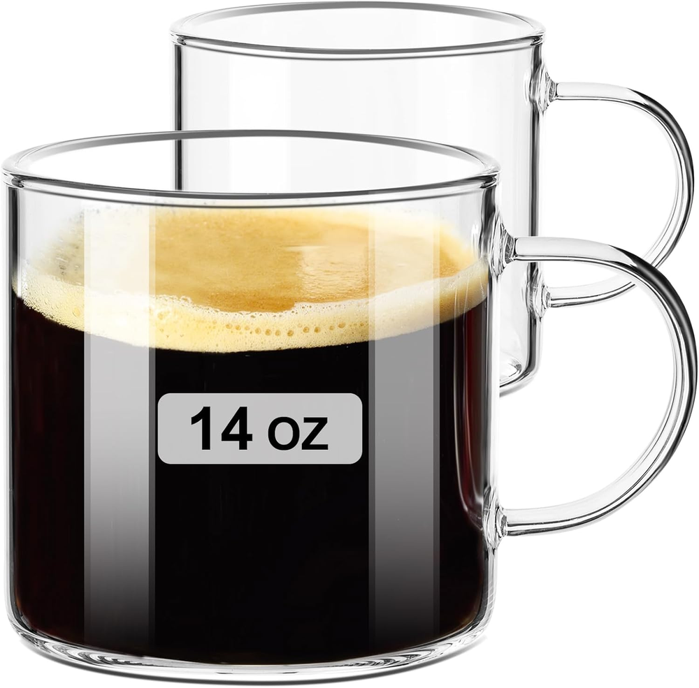 PARACITY Clear Coffee Mug 14Oz, Glass Coffee Mugs Set of 2, Large Glass Coffee C