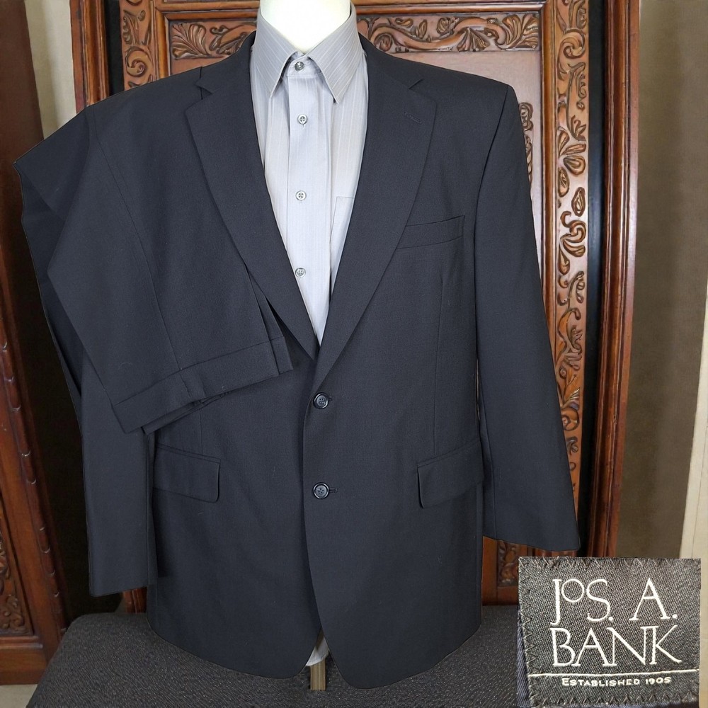 Joseph A Bank Suit 2 Piece Mens 44R 38X30 Dark Navy Solid SV Wool