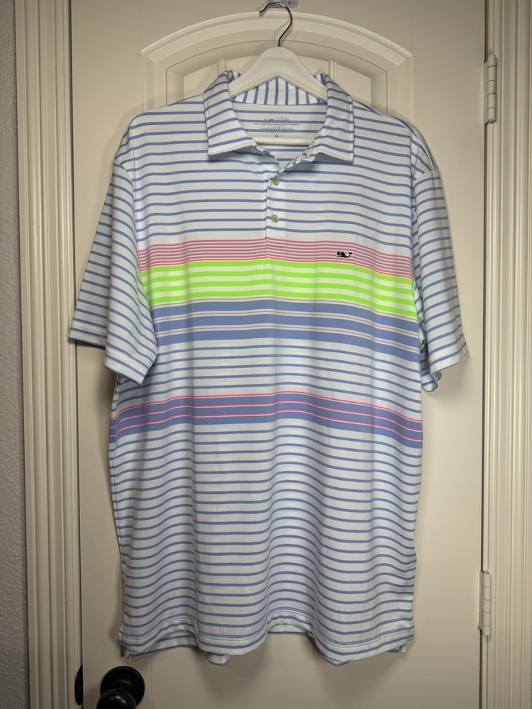 Vineyard Vines On The Go Sankaty Shirt Mens XL Striped Performance Golf Polo OTG