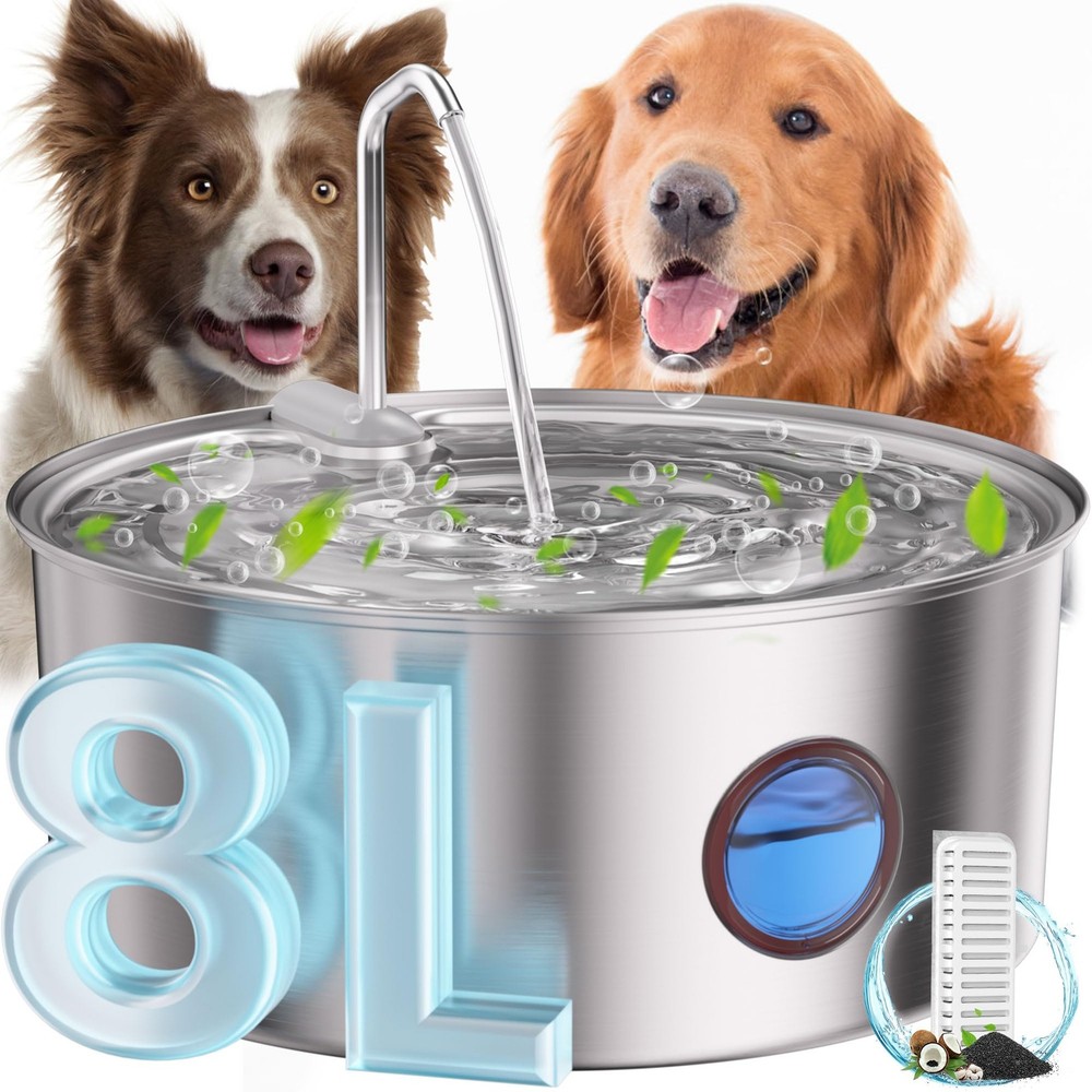 Dog water fountain for large dogs- 270oz/8l stainless steel bowl dispenser