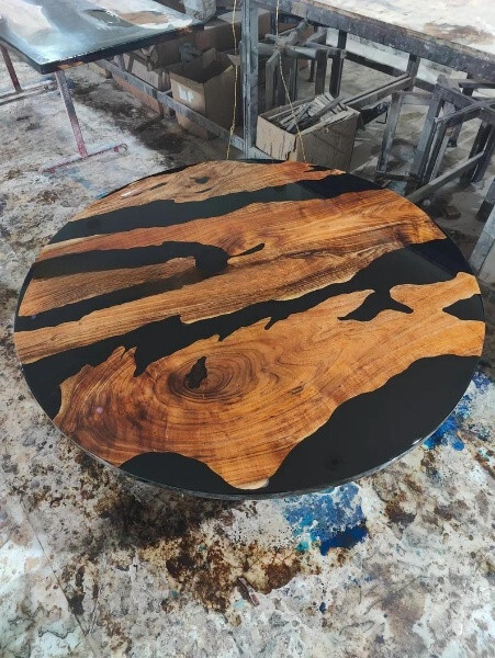 Black Solid Epoxy Resin Coffee Table Top, Wooden Epoxy Center Table Top Decor