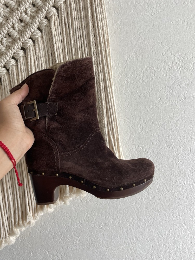 Ugg Booties Wooden Heel Suede Size 8