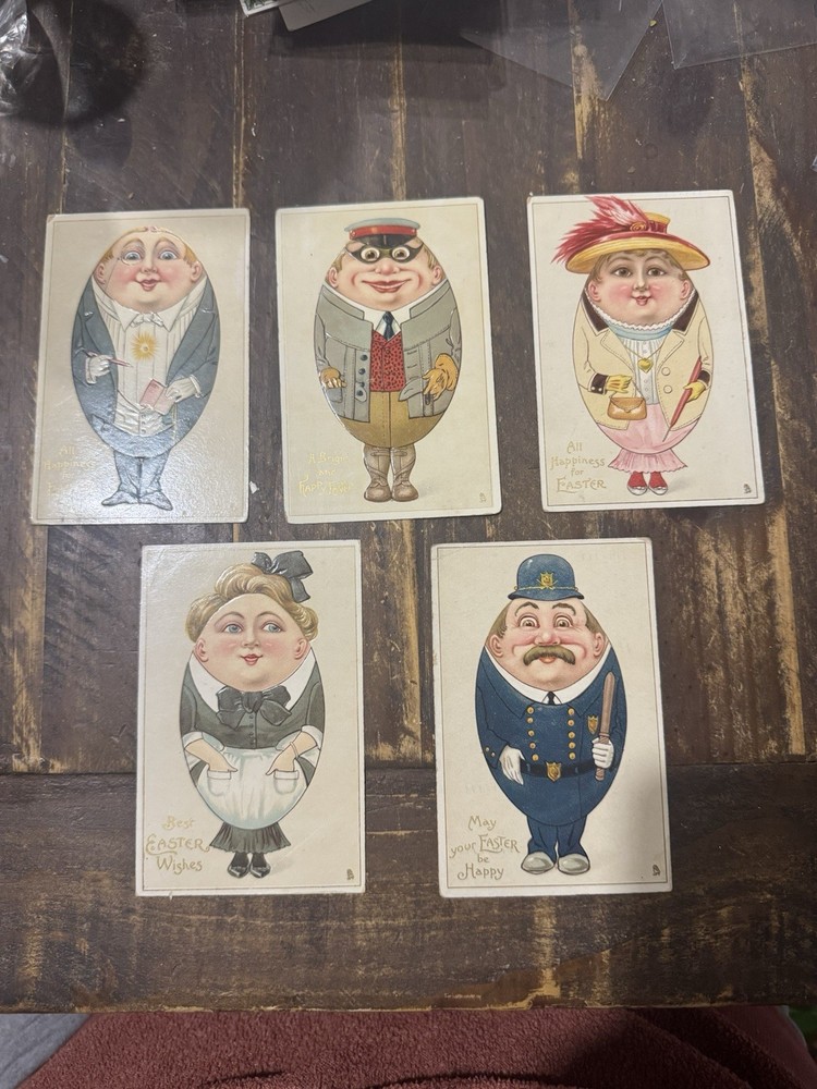 Lot of 5 anthropomorphic Postcards Egg People Vintage Easter Embossed