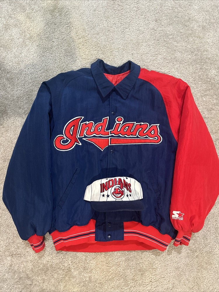 Cleveland Indians Starter Diamond Collection Jacket Free Pinstripe Hat Size XL
