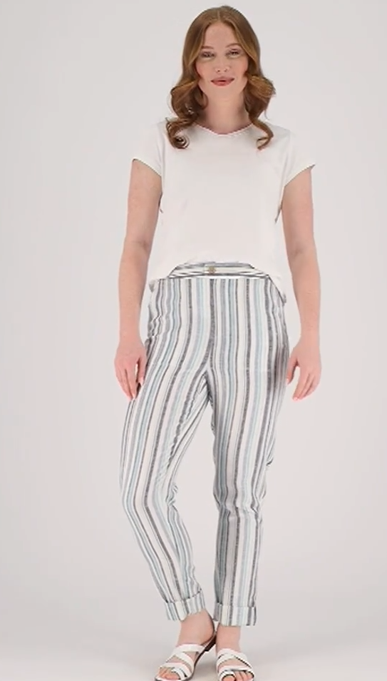 Denim & Co. Naturals Petite Linen Blend Roll Tab Slim Pants LP