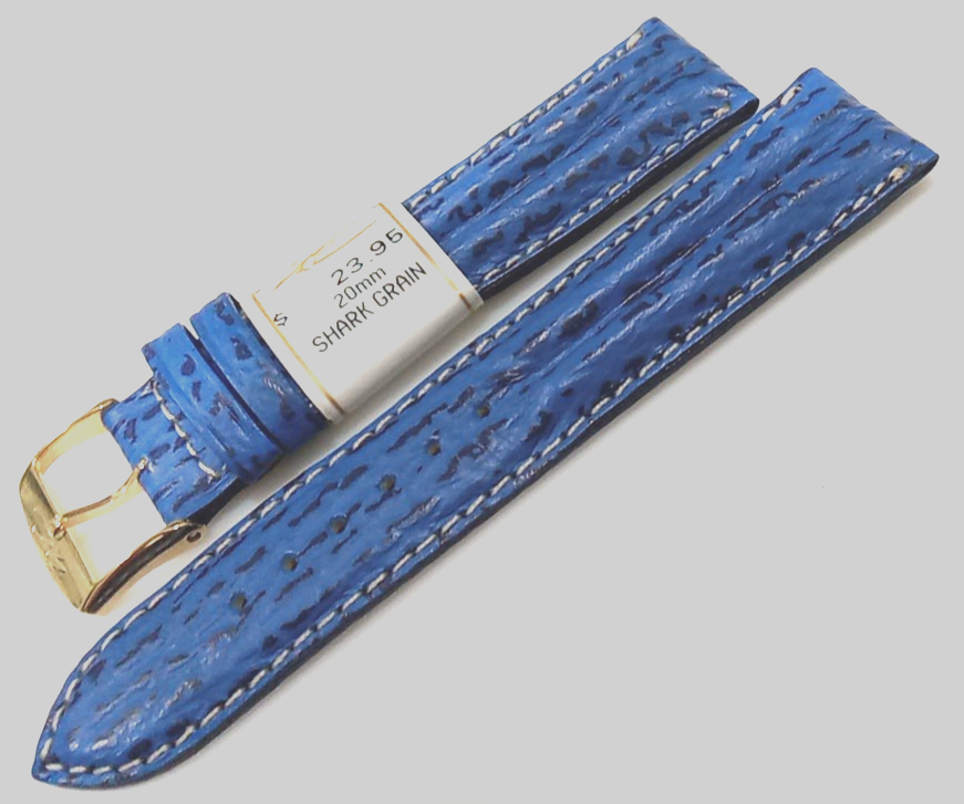 ZRC France Blue Shark Grain Double Padded 20mm Watch Band with Gold Buckle