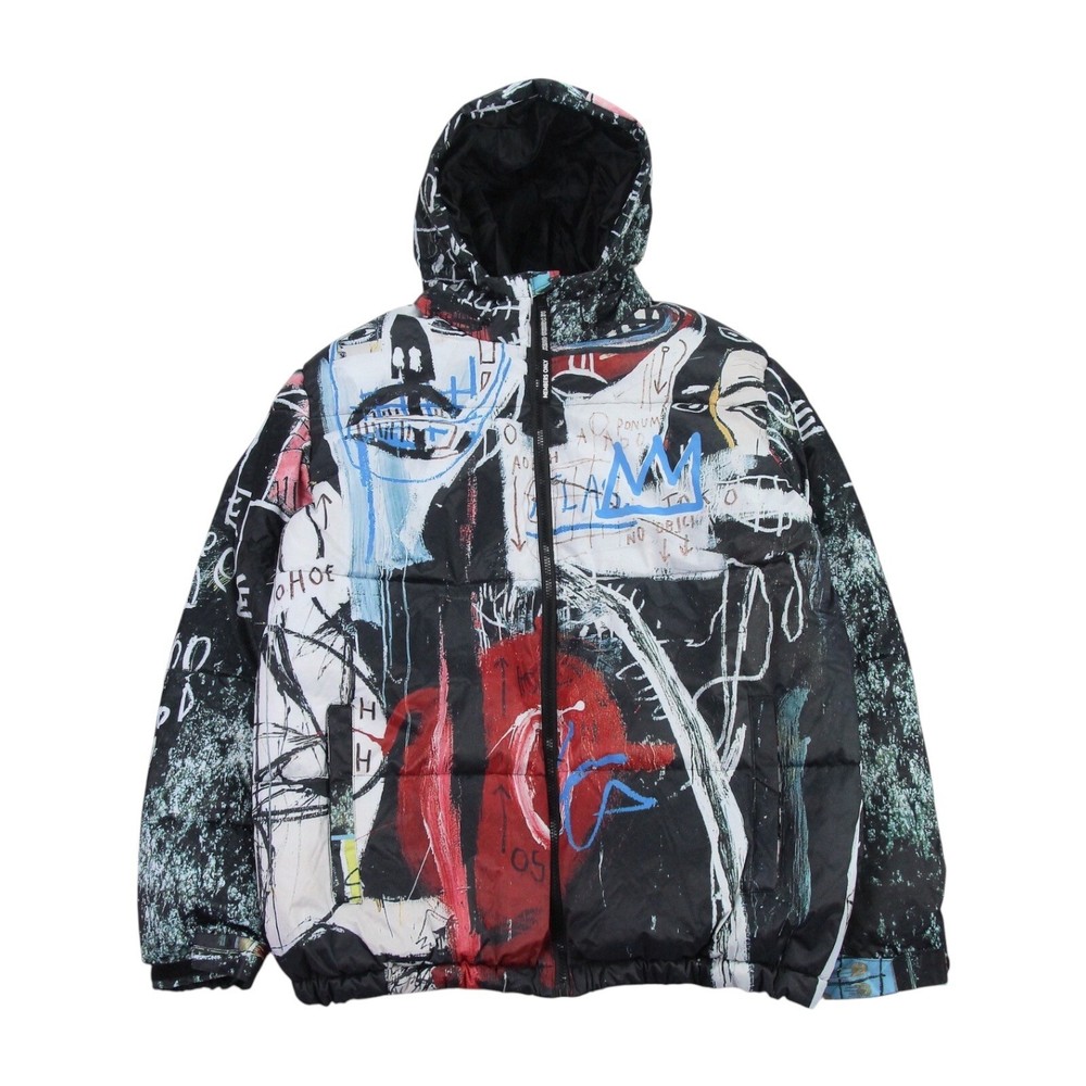 Members Only Jean-Michel Basquiat Jacket Medium Black Hooded Puffer Quilted BNWT-image