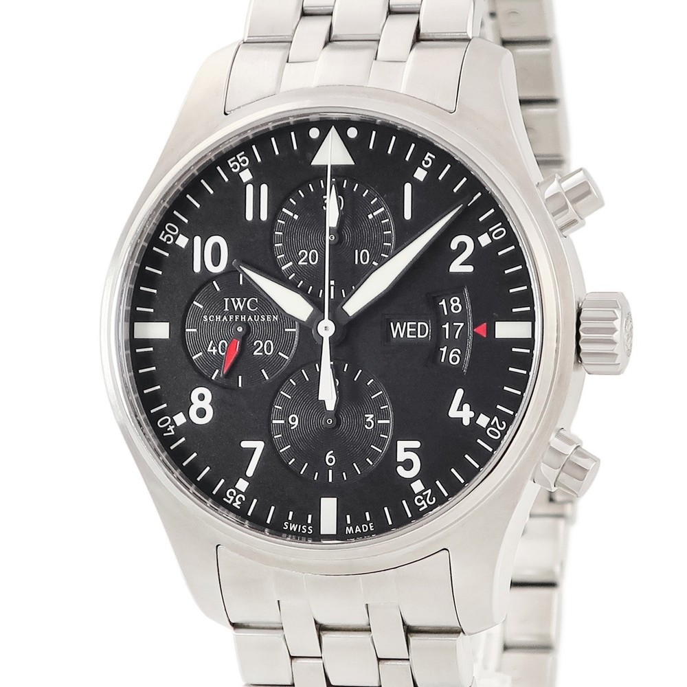 IWC Pilot watch chronograph IW377704 Black Day Date Small Seconds Arabic R