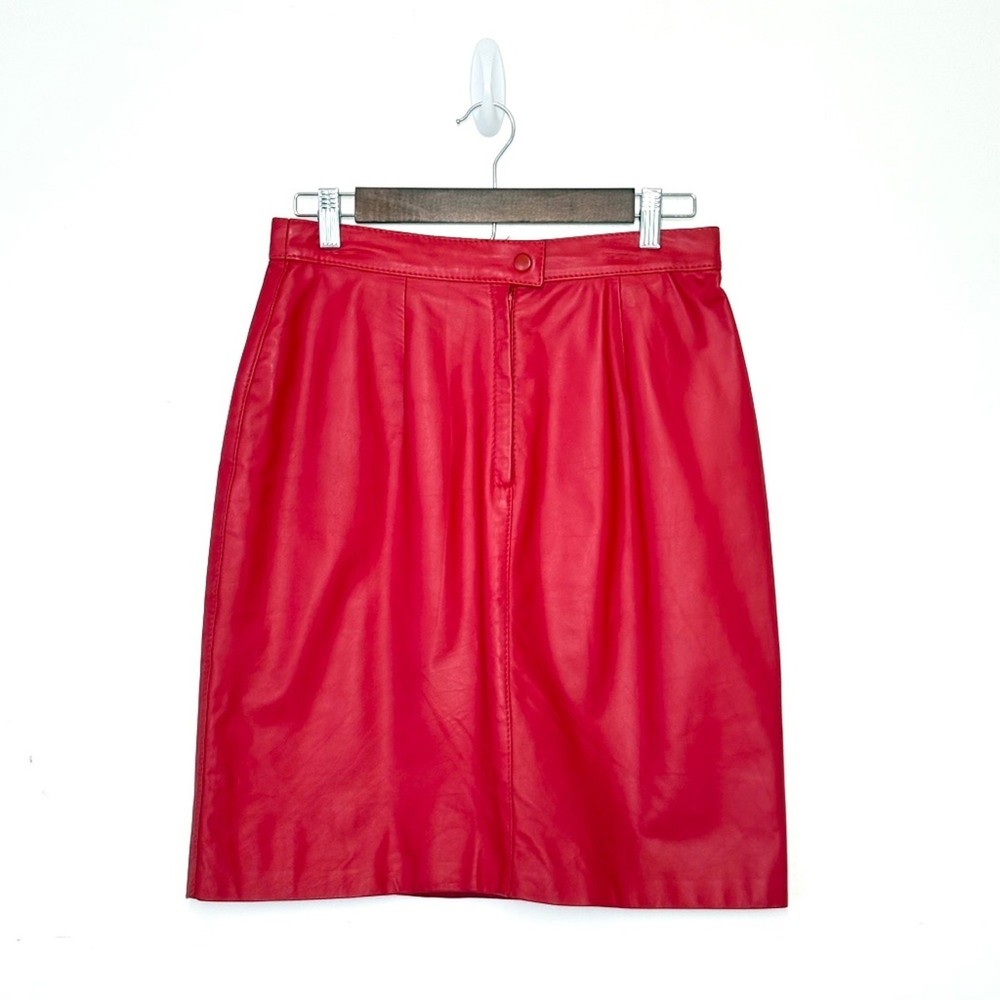 Vintage Comint Red Leather Skirt | Coquette Retro Bold 80s Style | 28” Waist