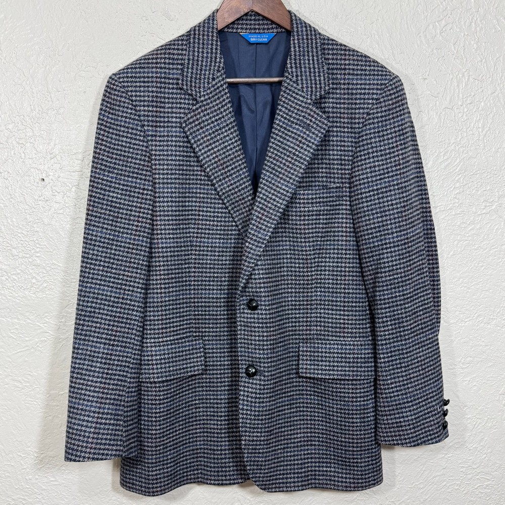 Vtg Pendleton Blazer Sport Coat 40 Houndstooth Wool Tweed USA Heritage Academia