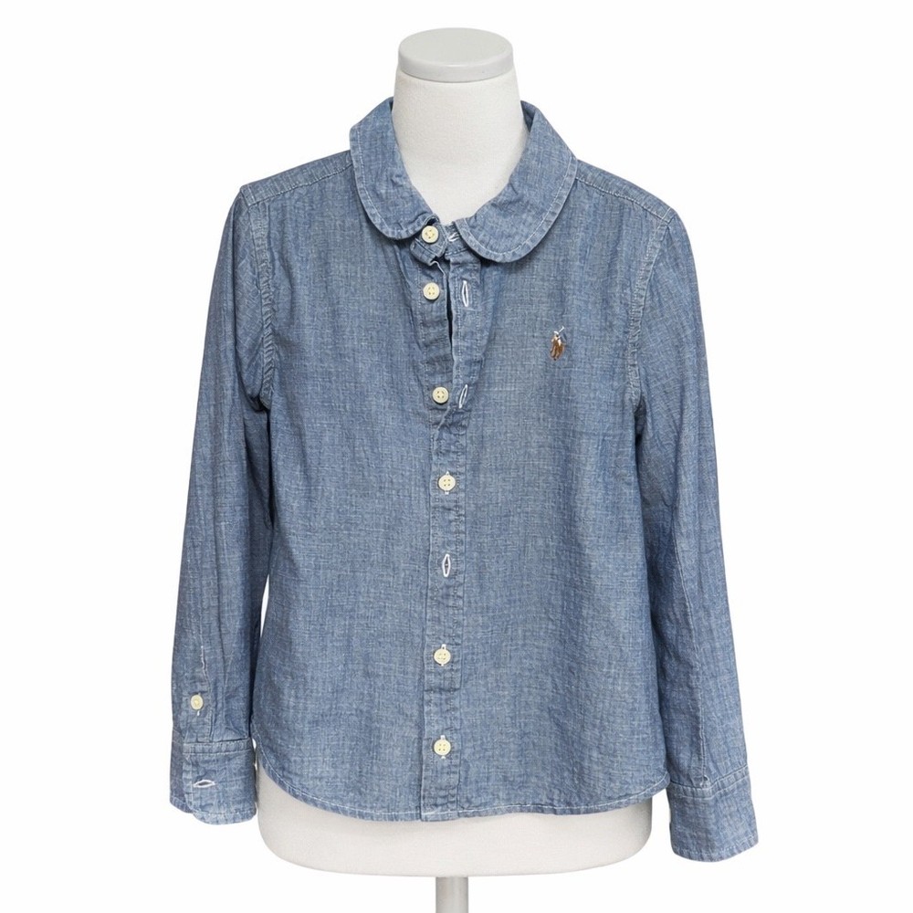 Polo Ralph Lauren Girls Blue Chambray Peter Pan Collar Shirt Size 6X Long Sleeve