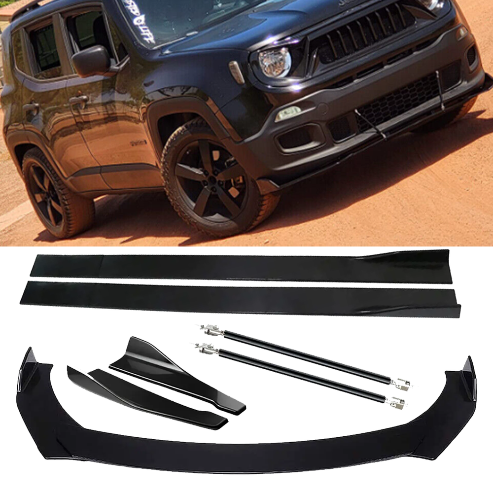 Glossy Front Splitter Bumper Lip Spoiler Strut Side Skirt For Jeep Cherokee