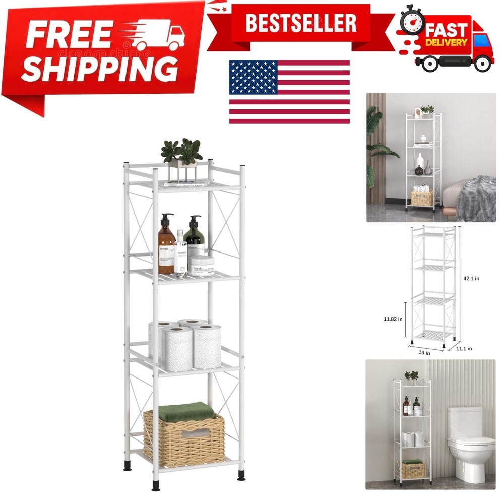 4 Tier Shelving Unit, Freestanding Bathroom Storage Shelves, Metal Heavy Duty...