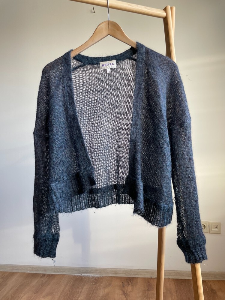Brora Superkid Mohair Mesh Knit Open Front Womens Cardigan Size UK 8-10