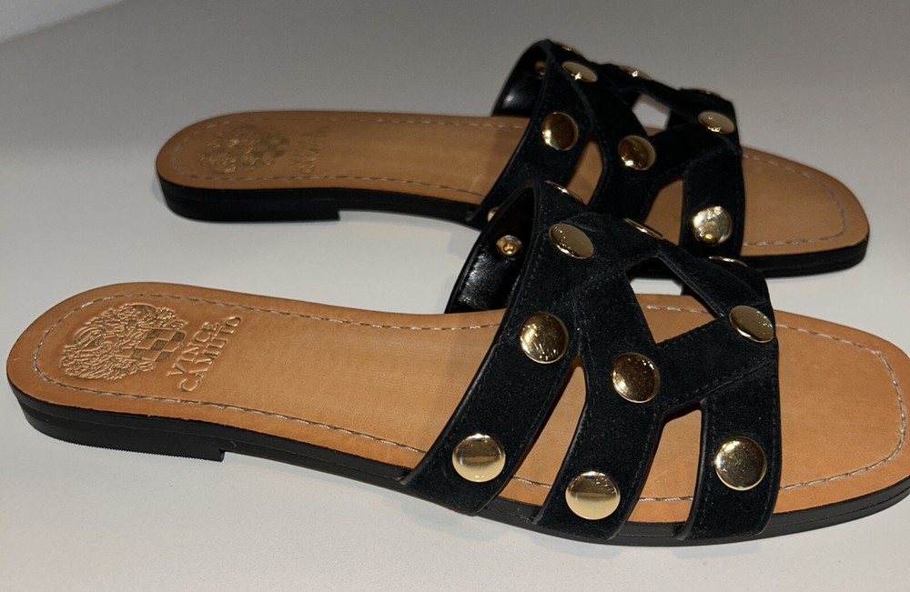 Vince Camuto Vazista Black Studded Slide Sandals Size 38 US 7.5