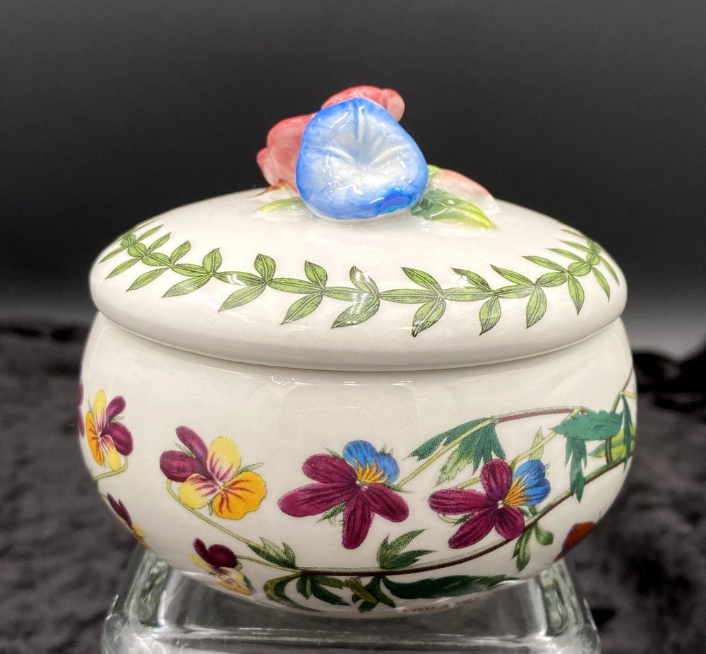 Portmeirion Botanic Garden Porcelain Trinket Box with Violas 3.8x3.5 Inches