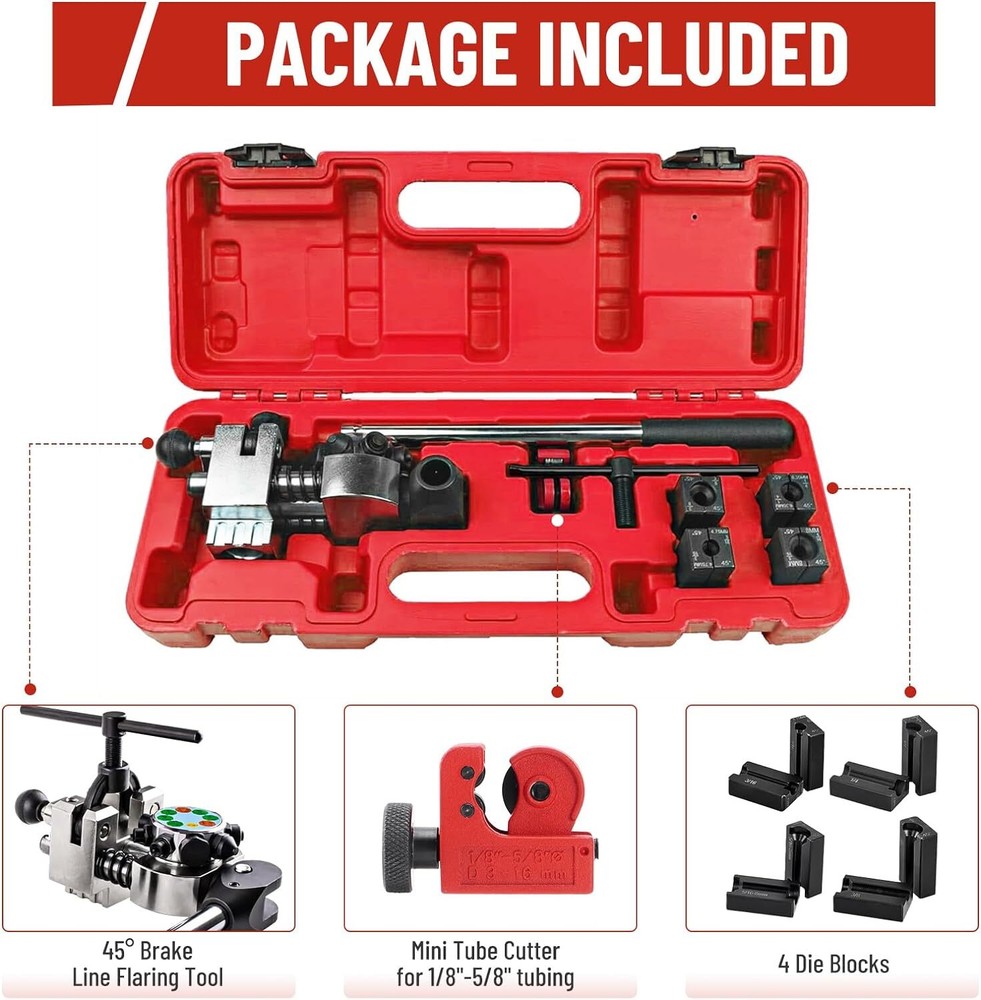 Brake Line Flaring Tool Kit 45° Single Double Bubble Flare for 3/16