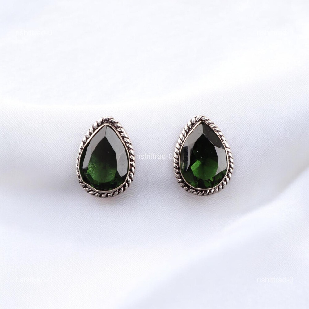 Green Tourmaline Stone Sterling Silver Birthday Cyber Monday Cufflinks Jewelry-image