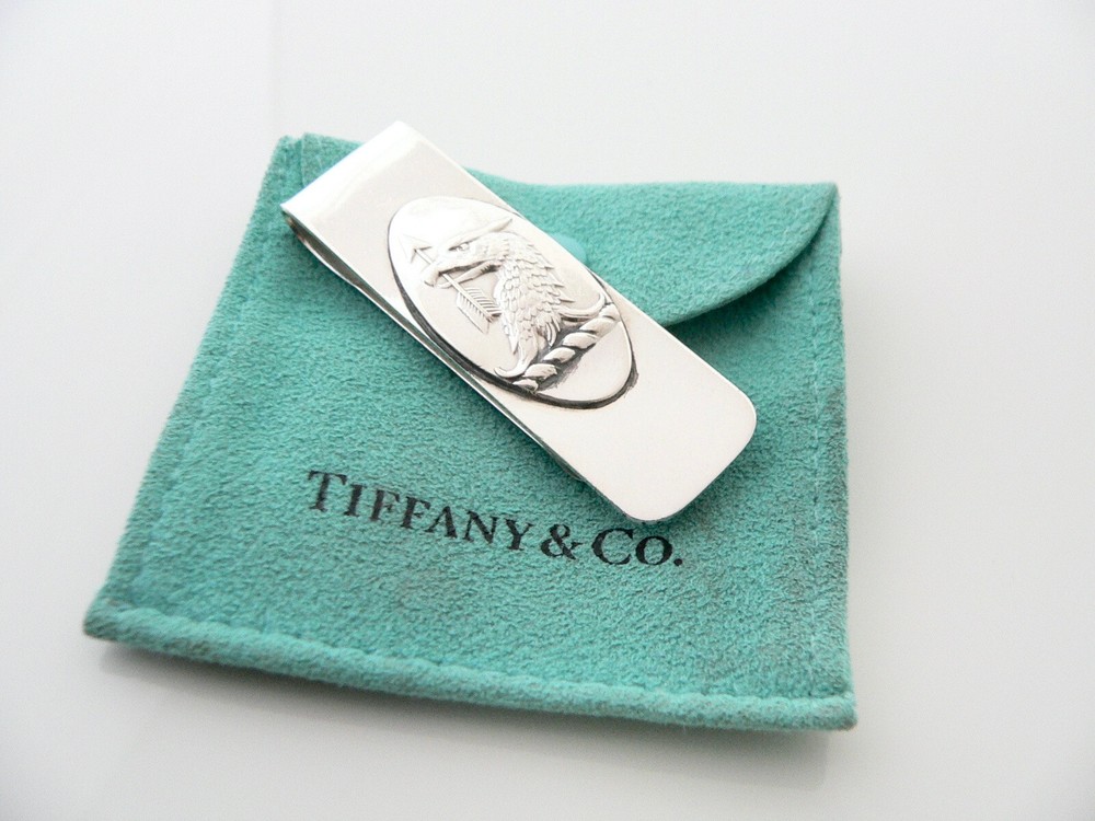 Tiffany & Co Eagle Arrow Money Clip Nature Bird Holder Man Office Gift Pouch USA
