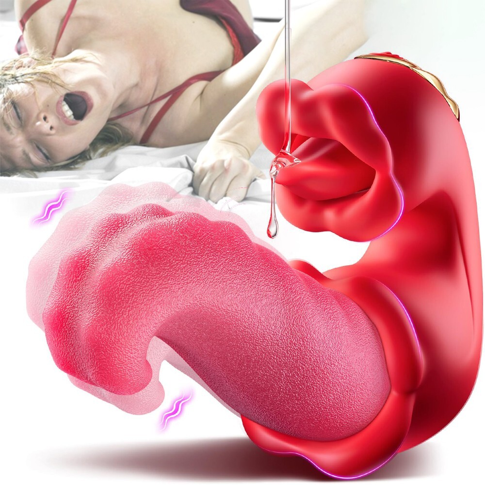 Rose Vibrator G-spot Dildo Clit Sucker Sucking Tongue Massager Sex Toy For Women