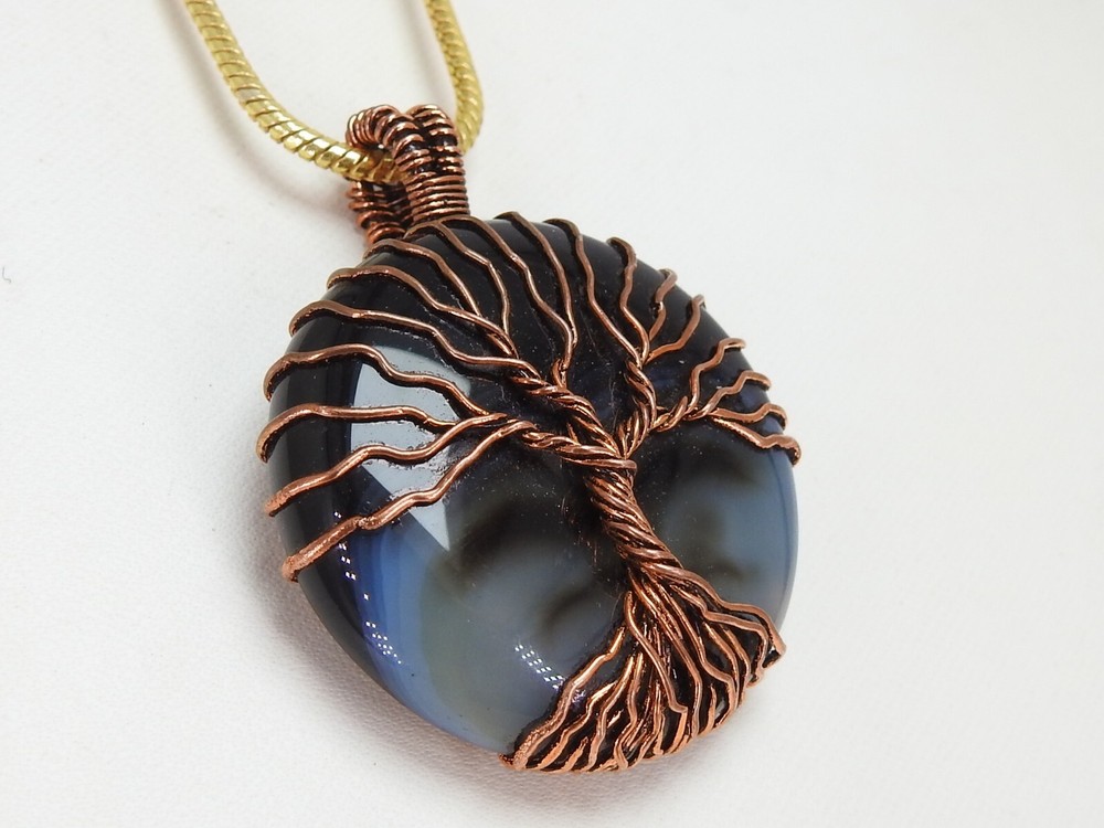 Black Strip Agate Copper Pendant Wire Wrapped deigning Jewelry For Gift