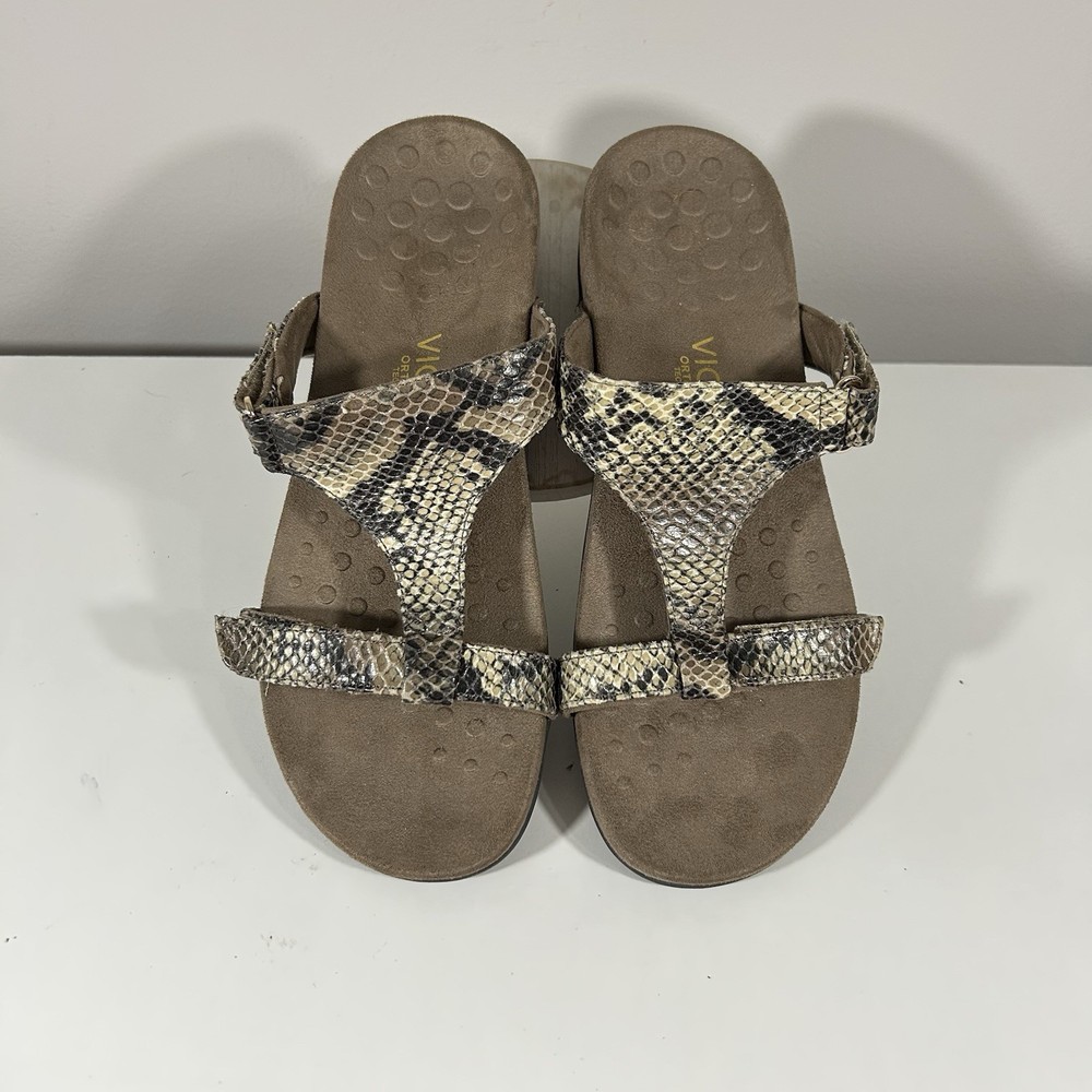 Vionic Womens Size 10 Snake Print Slip-On Sandals with Arch Support