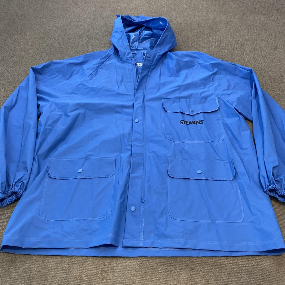 Stearns Rain Coat Mens Large Blue PVC Hooded Waterproof Lightweight Outdoor