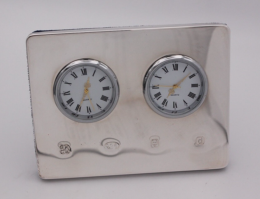 Sterling Silver Clock feature hallmarks two time Zones London 2003