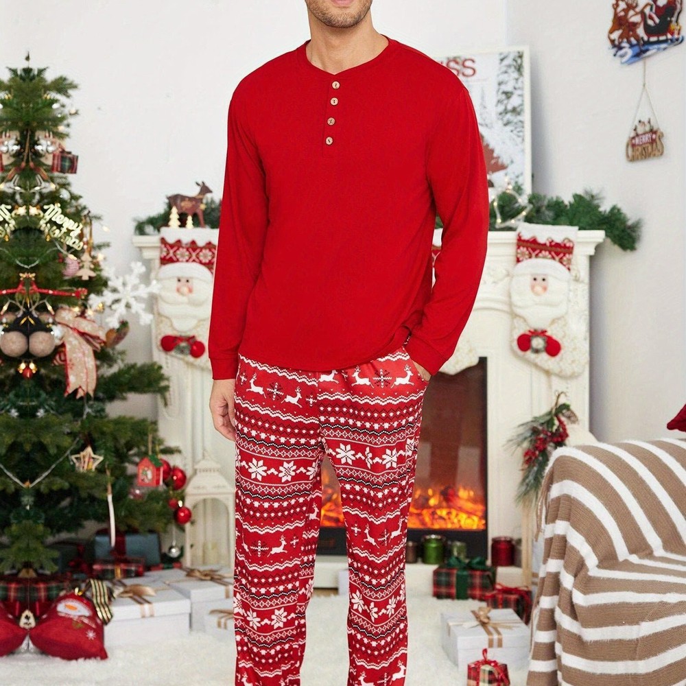 Men's Festive Christmas Clothing Set - Cozy Polyester, Machine Washable, Non-St