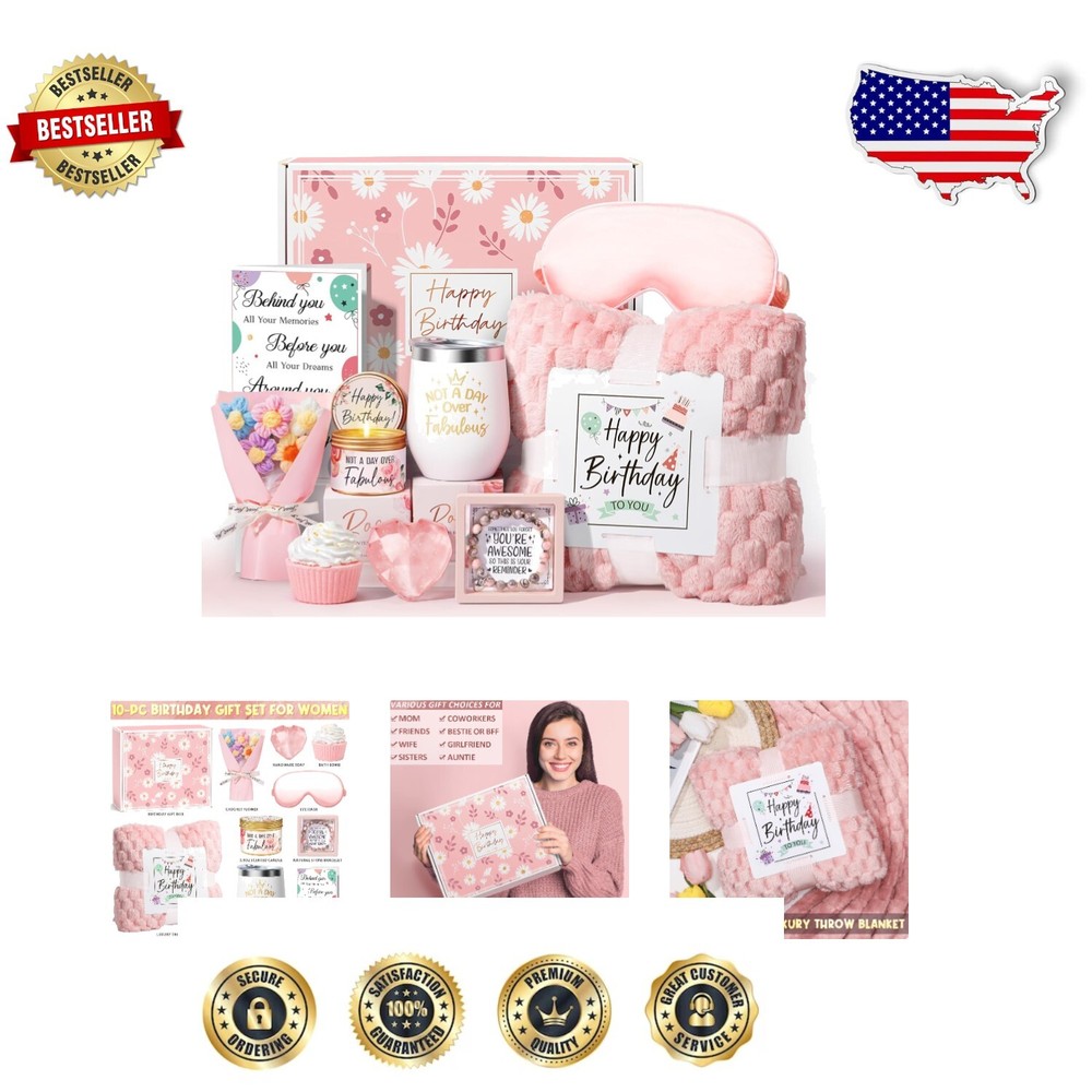 Rose-Scented Self-Care Birthday Gift Box with Blanket & Spa Essentials