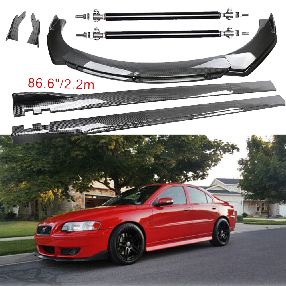 Carbon Fiber Front Bumper Lip & Side Skirt Kit for Volvo S40 S60 S70 86.6in