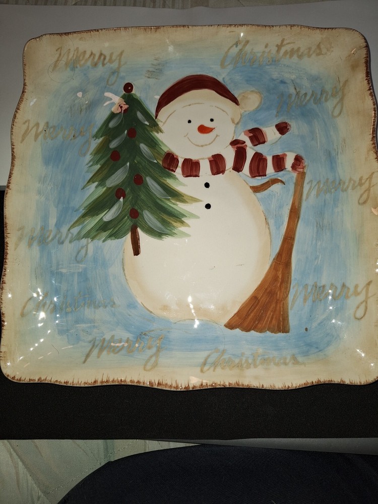 Maxcera Snowman Merry Christmas Plate 11.5” script