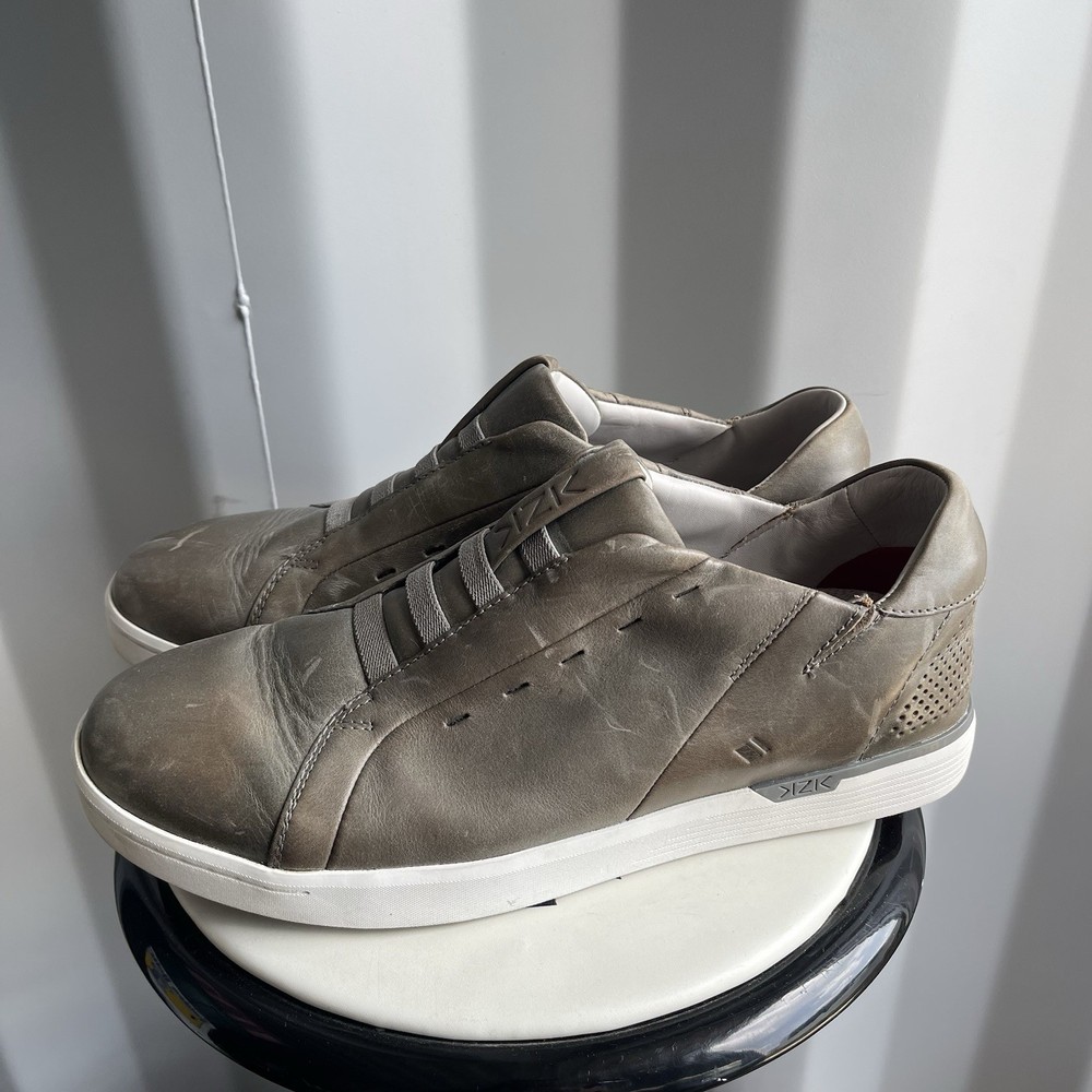 Kizik Boston Gray Leather Slip-On Sneakers for Men Size 10.5 Hands-Free